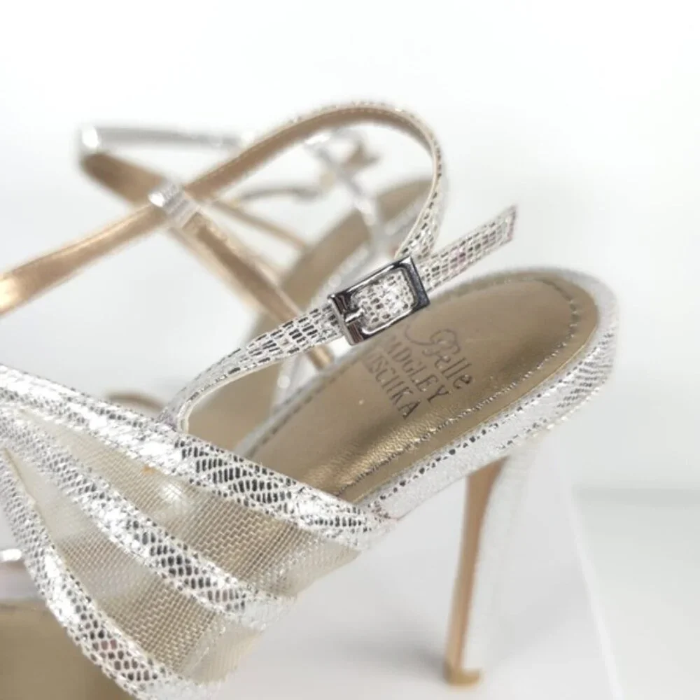 NWB BELLE BADGLEY MISCHKA NOVA SILMET‎ Heel Sandals Stunning Silver NB1140 Sz 6